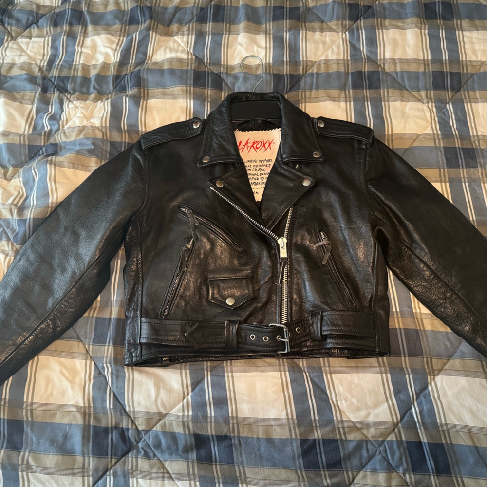 LA ROXX vintage 70s leather jacket biker motorcycle rock punk size L